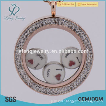 2015 fashion design double crystal rose gold charms locket design for women wholesale